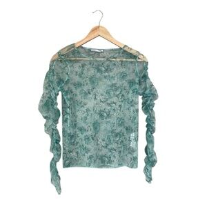 Zara Green Floral Mesh Top